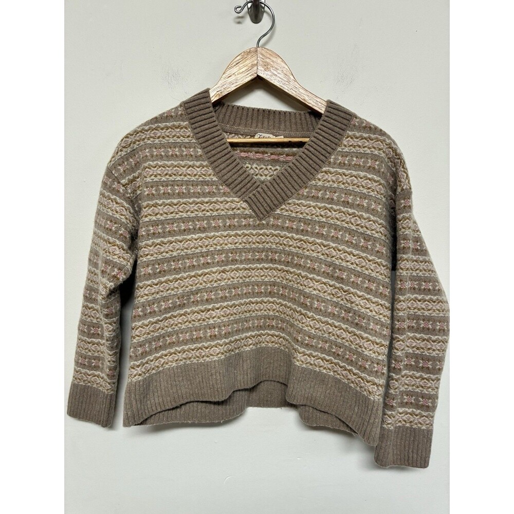 Faherty Highland Fair Isle Merino Wool Blend Sweater Women’s Small Brown Winter